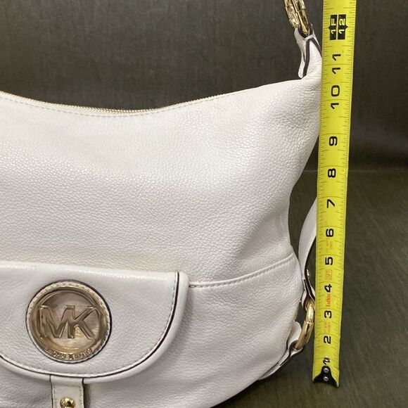 Michael Kors White Hobo Bag Pebbled Leather Gold Hardware B. Makowski Wallet 2pc - Picture 8 of 16